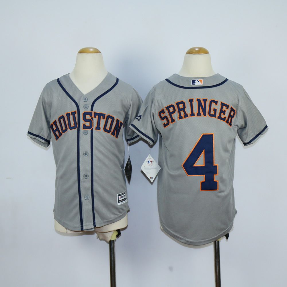 Youth Houston Astros 4 Springer Grey MLB Jerseys